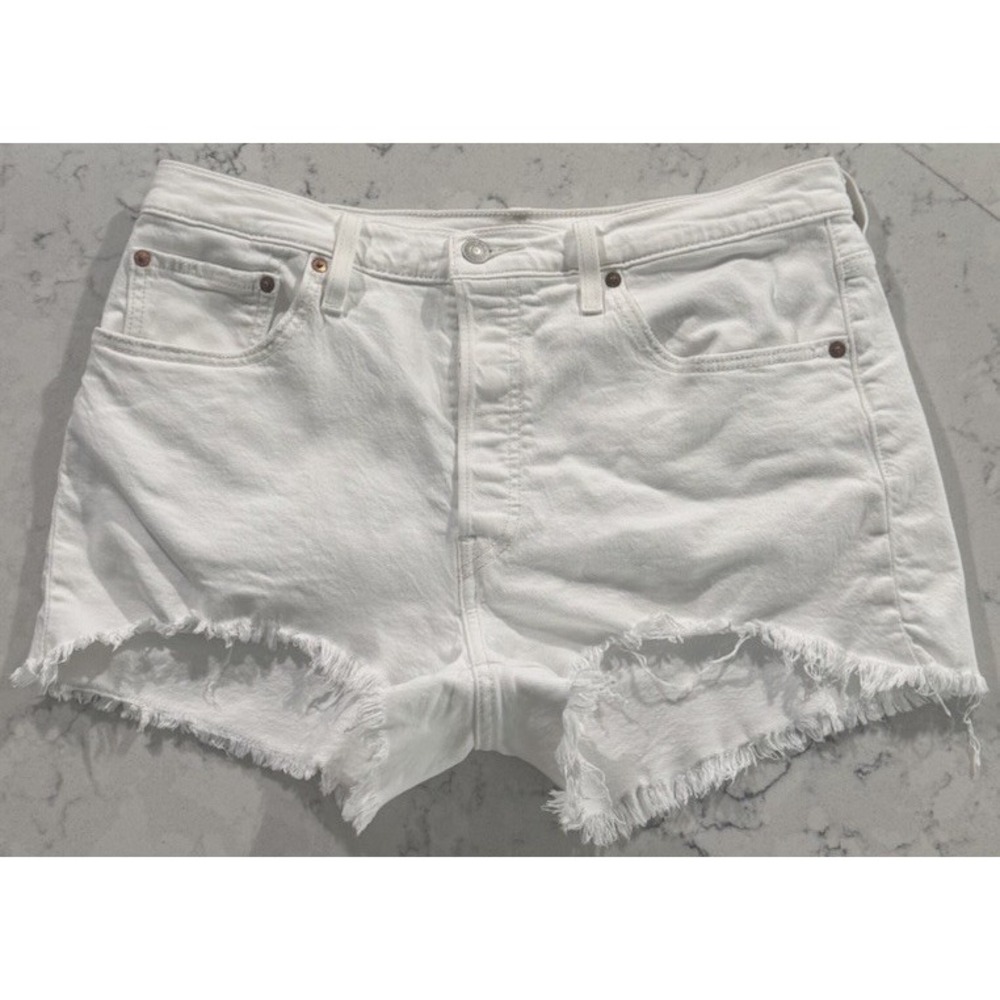 Levi's 501 Original High Rise Cutoff Jean Shorts Womens 32 White Button Fly